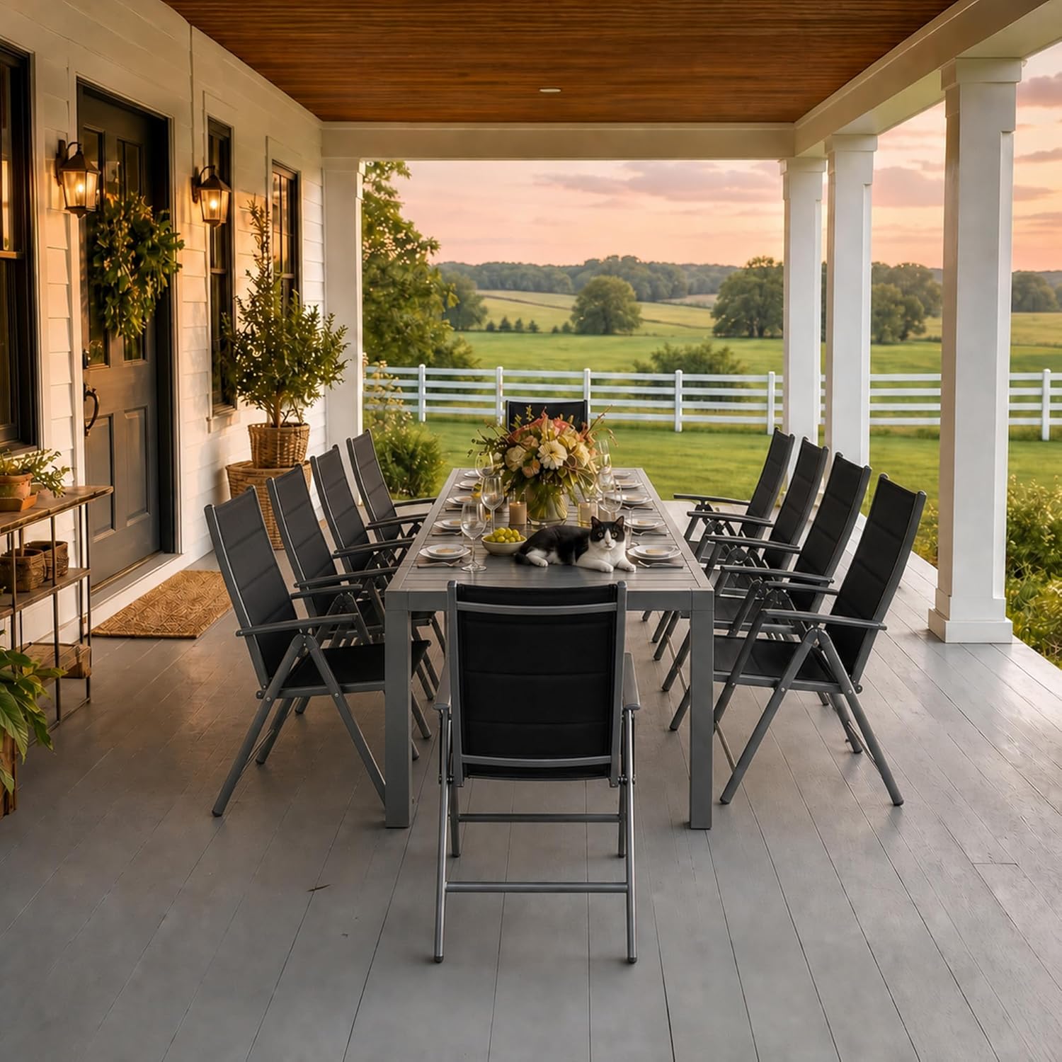 PURPLE LEAF Outdoor Dining Set for 11 Folding Patio Dining Set with Aluminum Rectangular Table and Padded Chairs All Weather Dining Table Sets for Garden Backyard Poolside